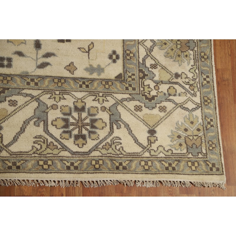 Earth Tone Oushak Indian Area Rug Handmade Transitional Wool Carpet - 9'0" x 11'9"