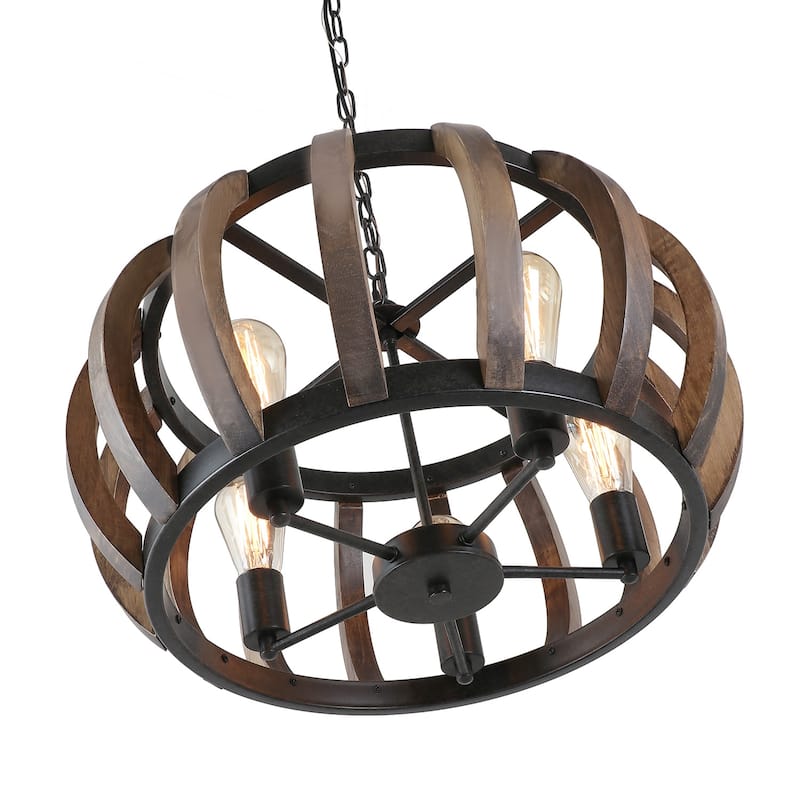 Anmytek 5-Light Modern Farmhouse Wood Chandeliers Drum Pendant Lights for Dining Room - 22" D x 11" H