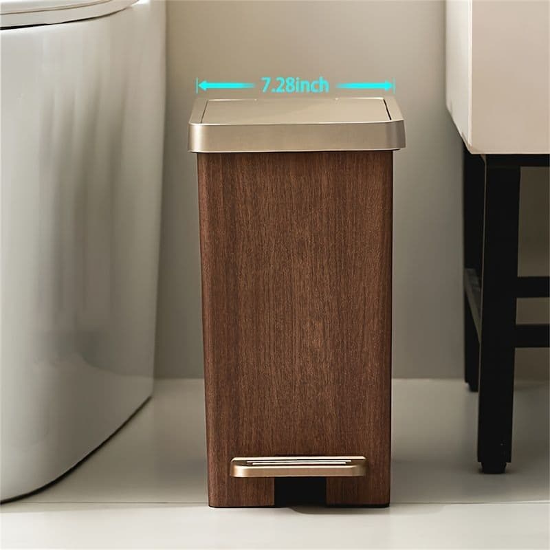 Large Minimalist Step Trash Can with Wood Grain Finish