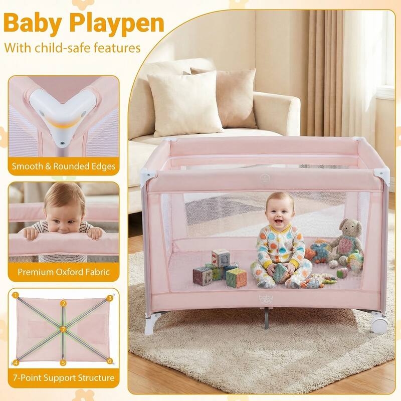Gymax Portable Baby Playard w/Soft Mattress Breathable Mesh Sides