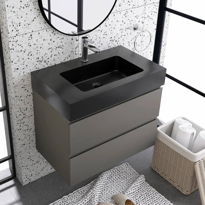 Single Sink Floating Bath Vanity in with Solid Surface Top