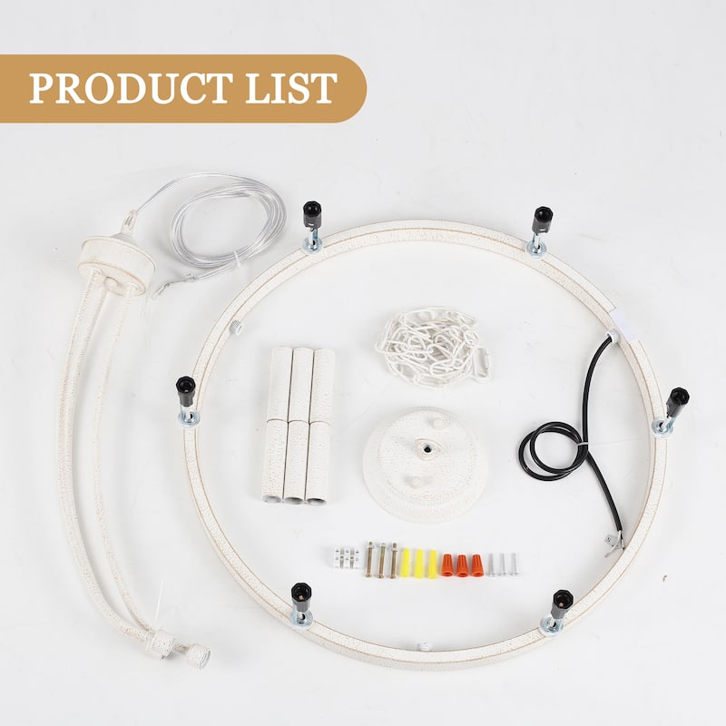 6-Light Farmhouse Candle Circle Hanging Wagon Wheel Chandelier Lighting for Kitchen Island