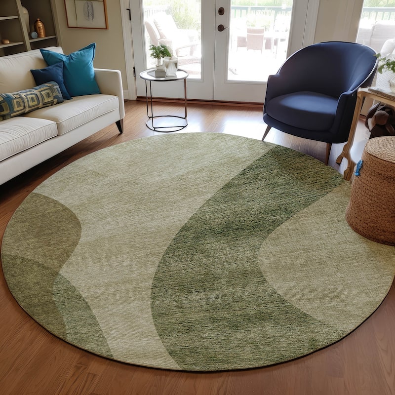 Machine Washable Indoor/ Outdoor Chantille Modern Deco Rug - Beige - 8' x 8'