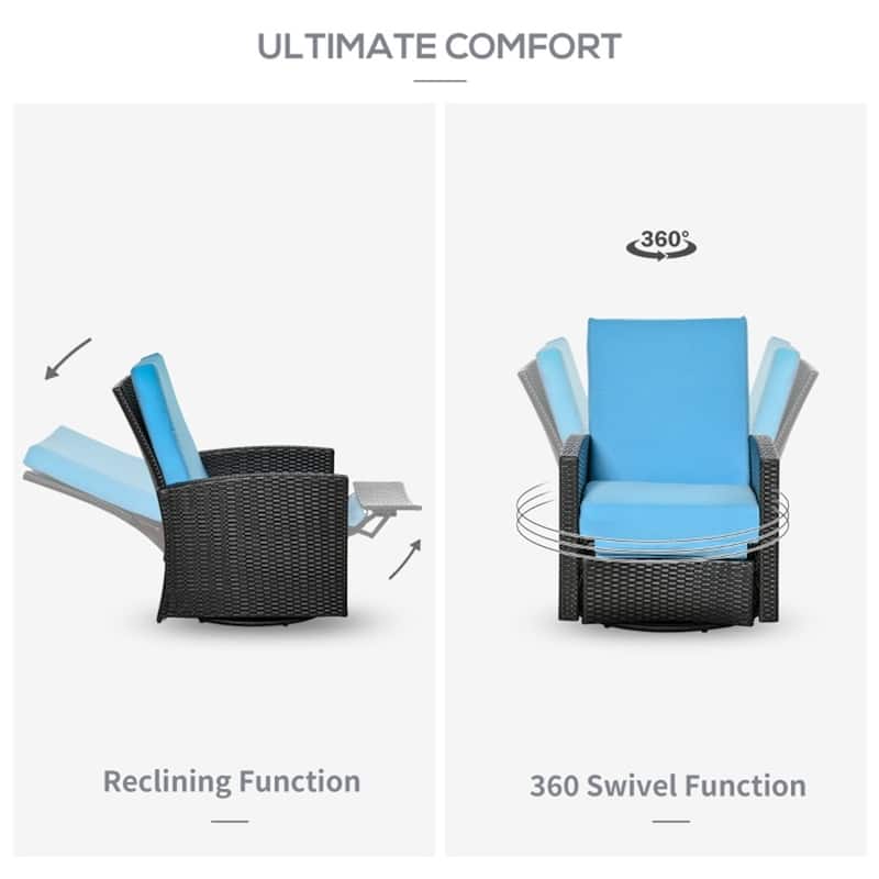 Handwoven PE Rattan Patio Recliner Chair with Swivel and Comfortable Removable Cushion - 28.75" L x 37.5" W x 37" H