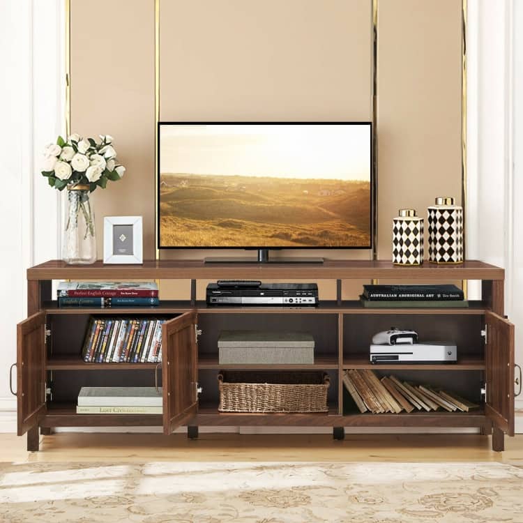 TV Entertainment Center for 65-Inch TVs with Solid Wood Legs and Shelves - 62" x 17.5" x 24.5"