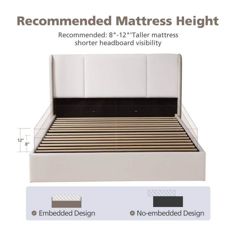 Modern Minimalist Upholstered Storage Bed with Lift-Up Platform