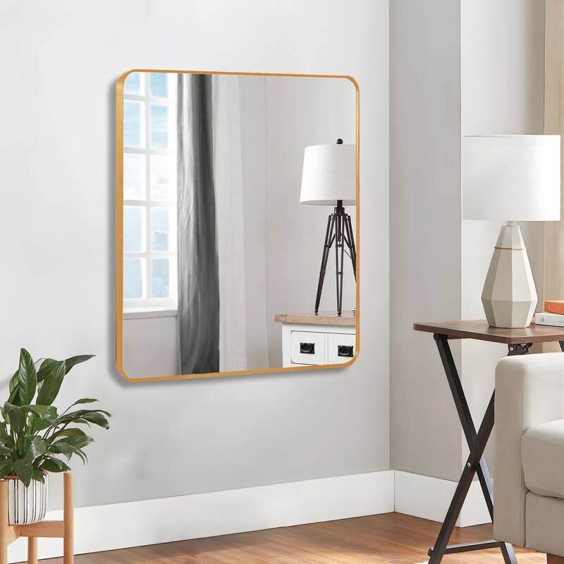 Inch Silver Metal Framed Rectangular Bathrrom Mirror for Wall. - Gold - 30x30