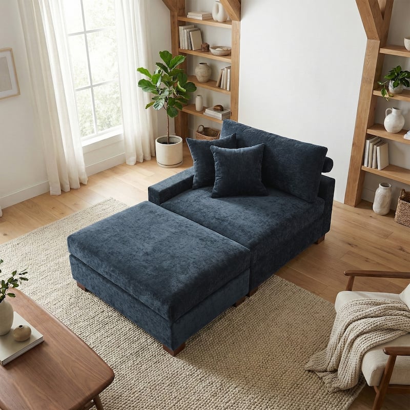 Oversized Chenille Modular Armchair And Ottoman Set Living Room Set