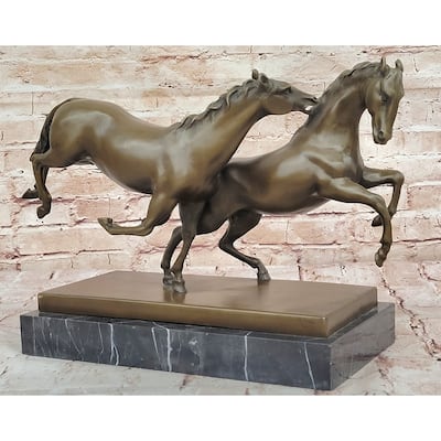 Dynamic Bronze Imitative Horse Duo – Elegant Rearing Stallions Sculpture