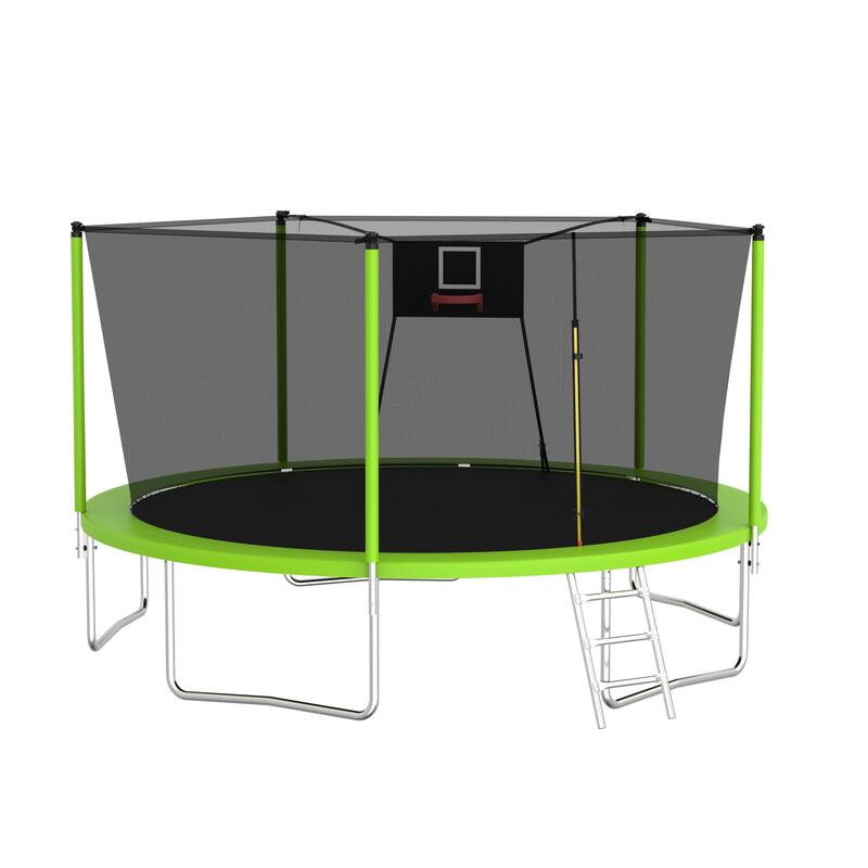 14FT Trampoline Set with Swing,Sports Fitness Trampolines with Enclosure Net, Recreational Trampolines