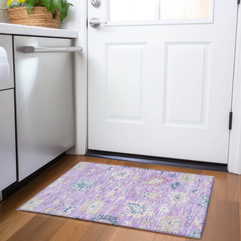 Machine Washable Indoor/ Outdoor Causal Traditional Chantille Rug - Purple - 1'8" x 2'6"