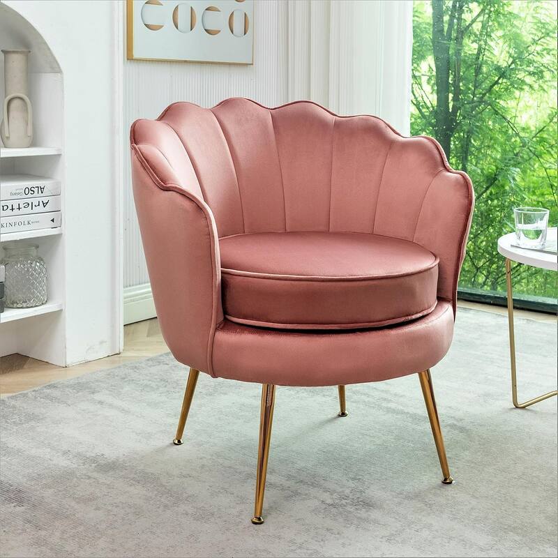Cavett 28.3" Wide Velvet Barrel Chair with Gold Metal Legs - Rose