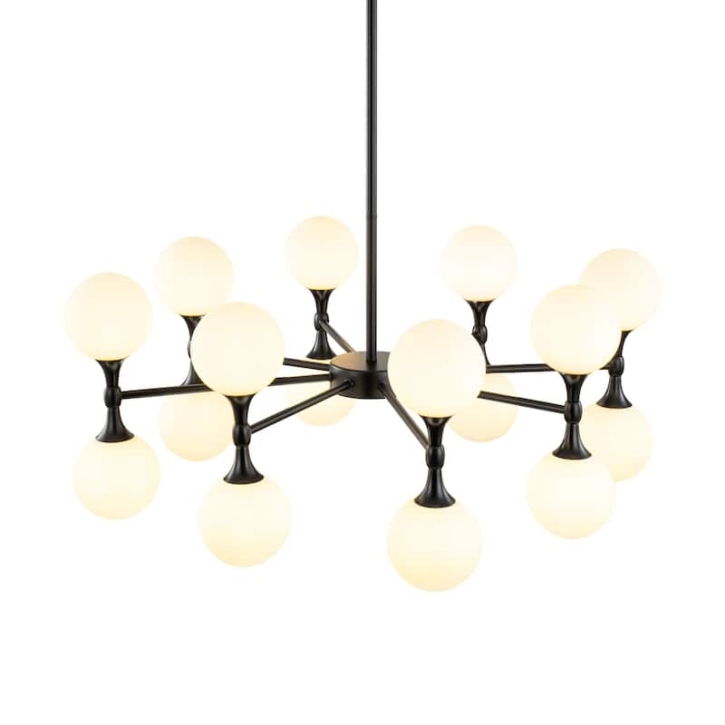 16-Light Modern Glam Linear Sputnik Branch Cluster Milky White Frosted Opal Glass Globe Chandelier