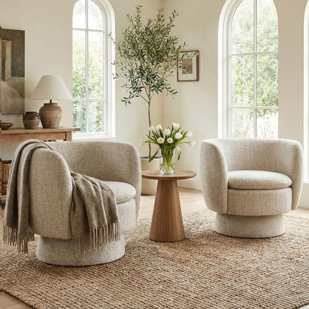 Upholstered 360 Swivel Barrel Accent Armchair(Set of 2)