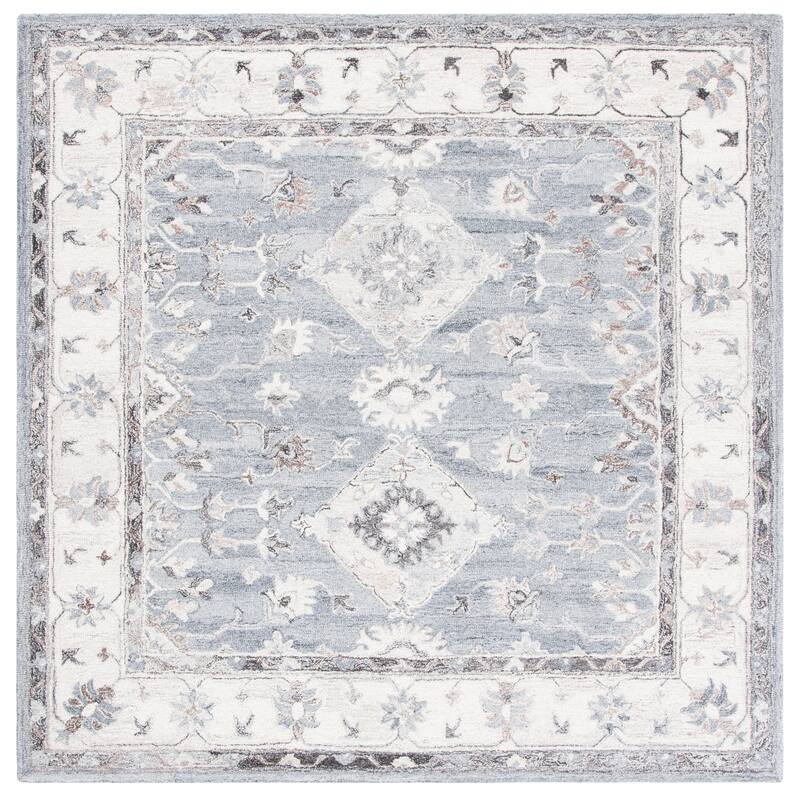 SAFAVIEH Handmade Suzani Noella Traditional Wool Rug - 6' Square - Grey/Ivory
