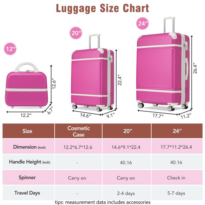 Lightweight 3-Piece Hardside Luggage Set with TSA Lock, Expandable, 20" & 24" Suitcases, Spinner Wheels