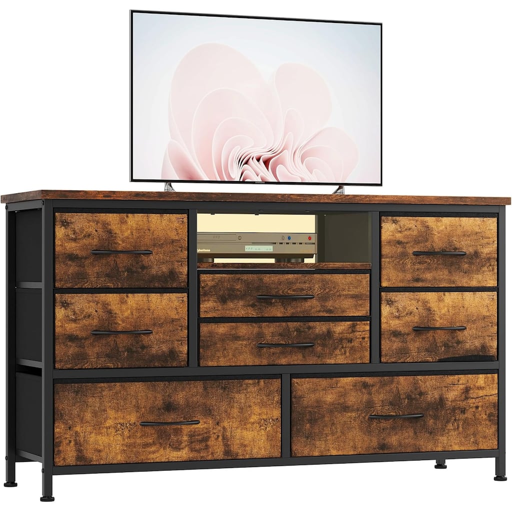 8 Drawers Dresser for Bedroom with Power Outlet & LED for 55'' TV Stand