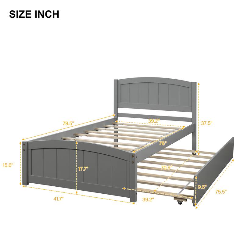 Wood Twin Size Platform Bed Solid Construction Twin Bed Frame