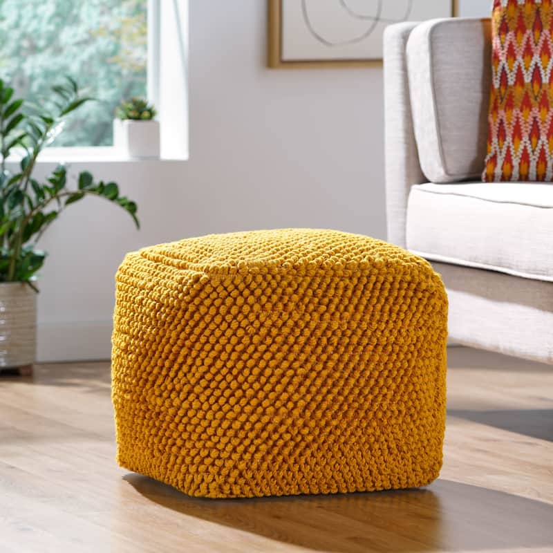 Stekar Boho Handcrafted Tufted Fabric Cube Pouf by Christopher Knight Home - Yellow