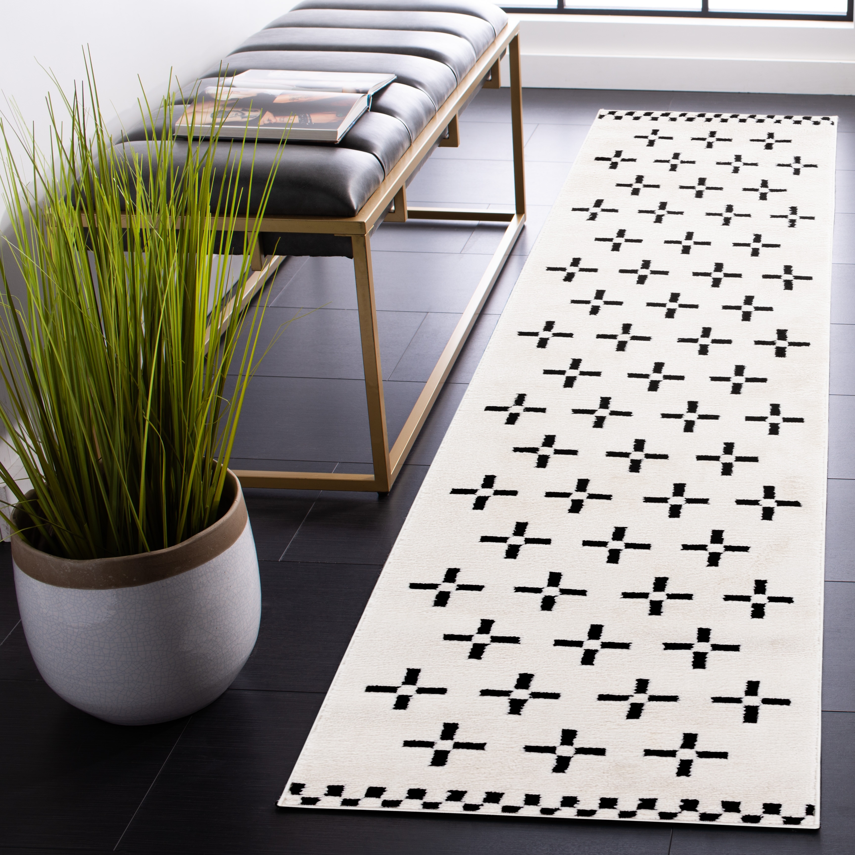 Tappeto Runner Safavieh Meadow MDW170B 70x150 Cm - Design Astratto Moderno, Antimacchia, Non Perde Peli, Facile Da Pulire