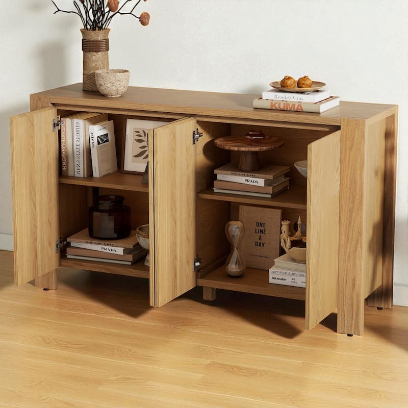 Retro 4-Door Buffet Cabinet with Adjustable Shelves, Distressed Wood Sideboard Storage for Dining Room or Kitchen