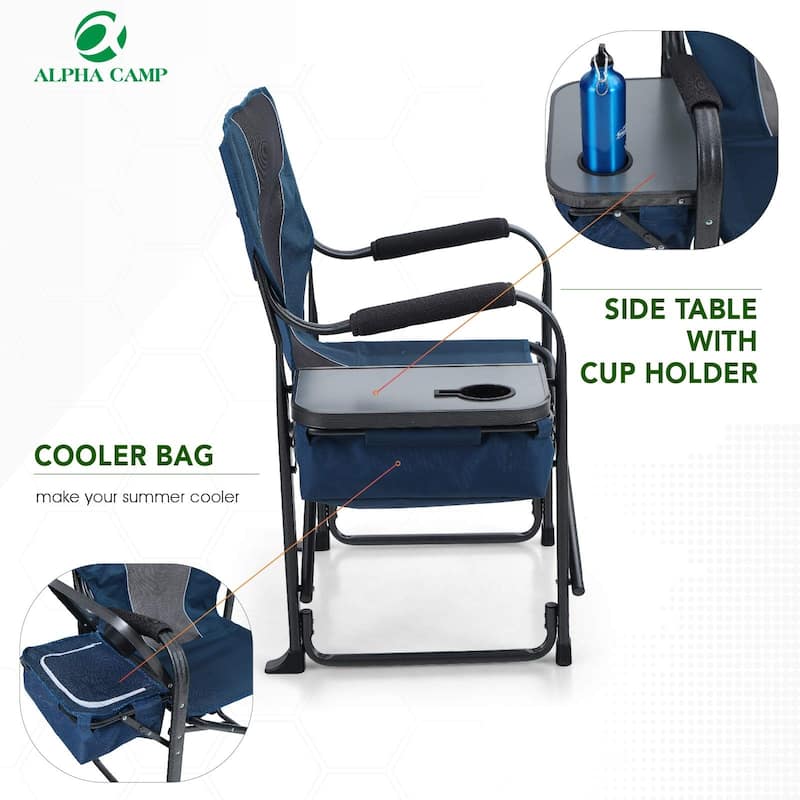 Metal Foldable Director's Chair Camping Chair with Cup Holder Storage Box