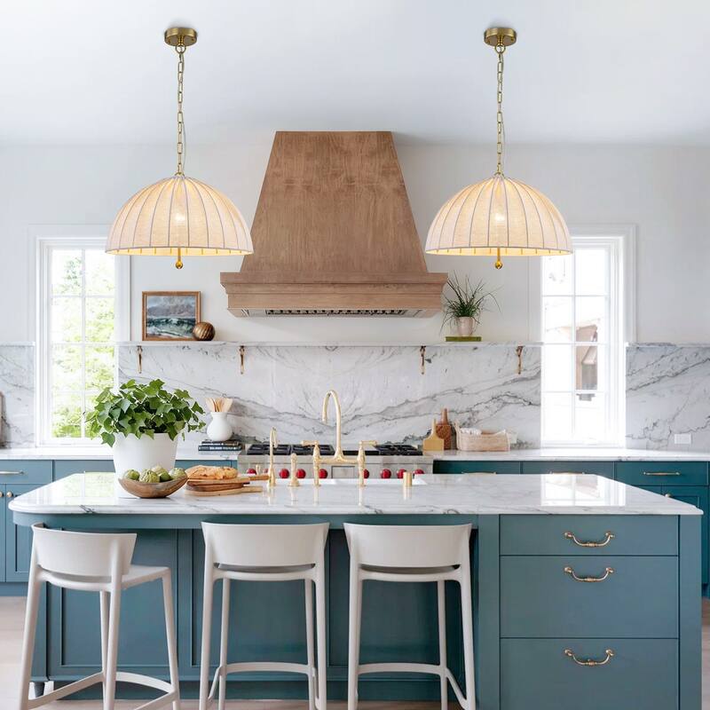 19.69" 1-Light Modern Hanging Pendant Light Fabric Shade Living Space - Dia.20-in