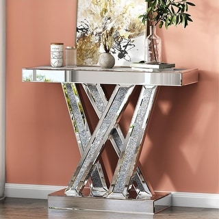 Modern Console Table Silver Entryway Table Inlay with Crushed Diamond