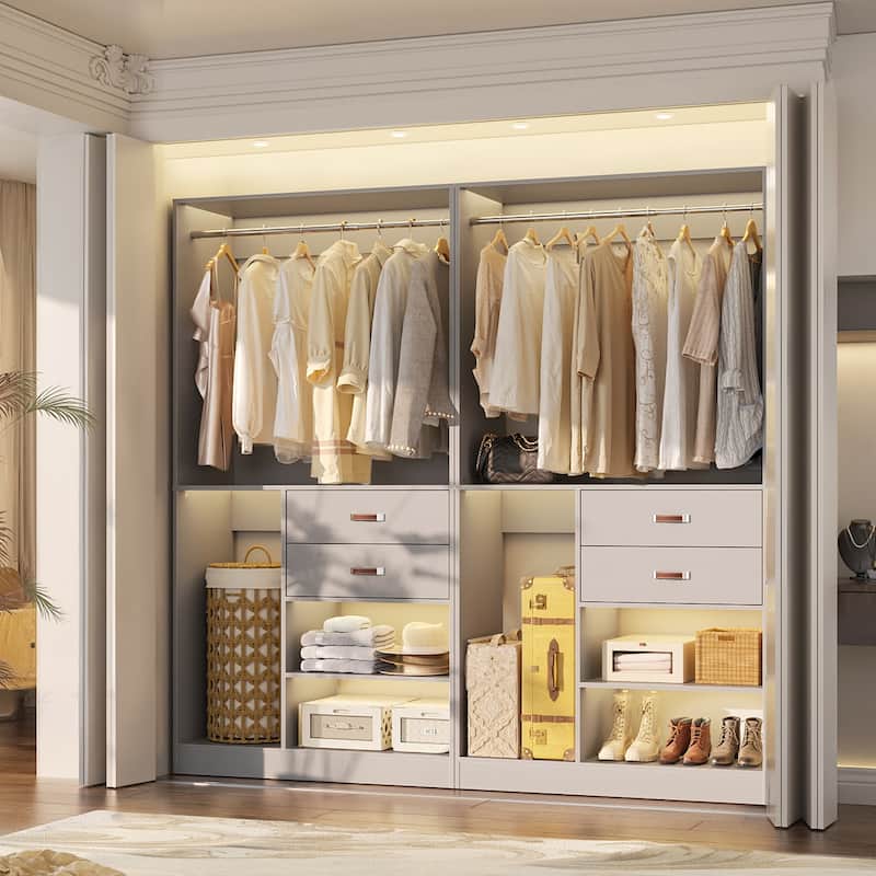 40'' Large Closet System with Shelves and 2 Drawers, Freestanding Closet Organizer with Hanging Rods - 2pcs - Grey