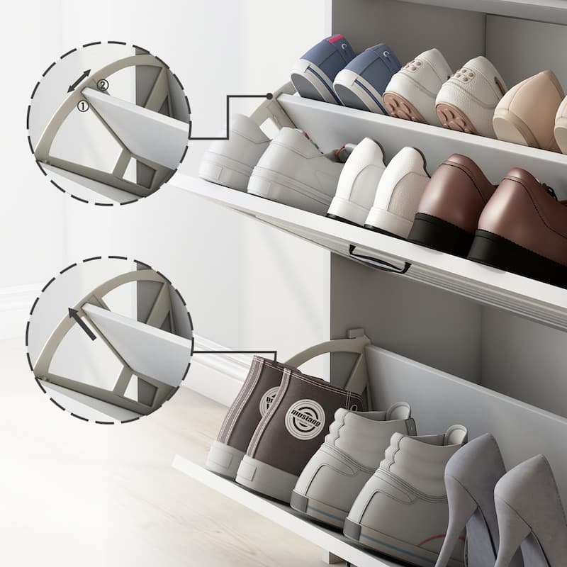 24-Pair White Wood Foldable Shoe Storage Cabinet with 3-Doors 2-Drawers Shoe Rack Organizer,31.5 in. W x 47 in. H