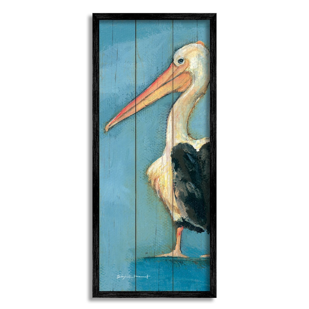 Stupell Pelican Bird Over Blue Planked Pattern Animal Painting Framed Wall Art