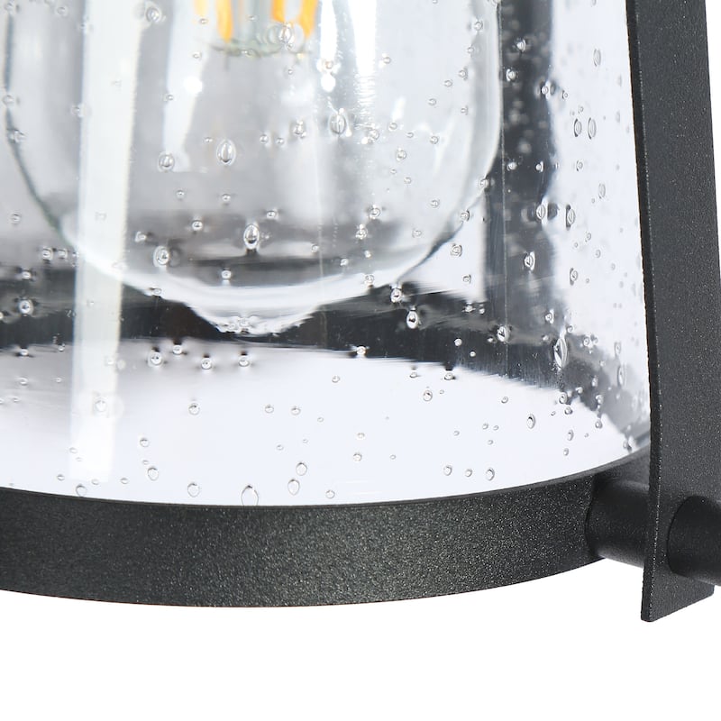 Modern Black Outdoor Sconces Patio Wall Lanterns with Seeded Glass for Porch - L 5.1" x W 6.7" x H 10.6"