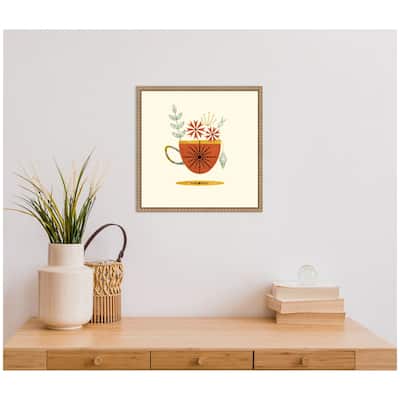 Kate and Laurel Sylvie Orange Cup Framed Canvas by Amber Leaders