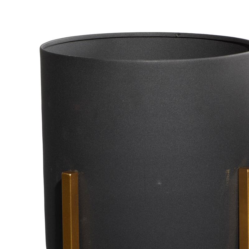 Black Metal Indoor Outdoor Planter with Removable Gold Stand (Set of 2)