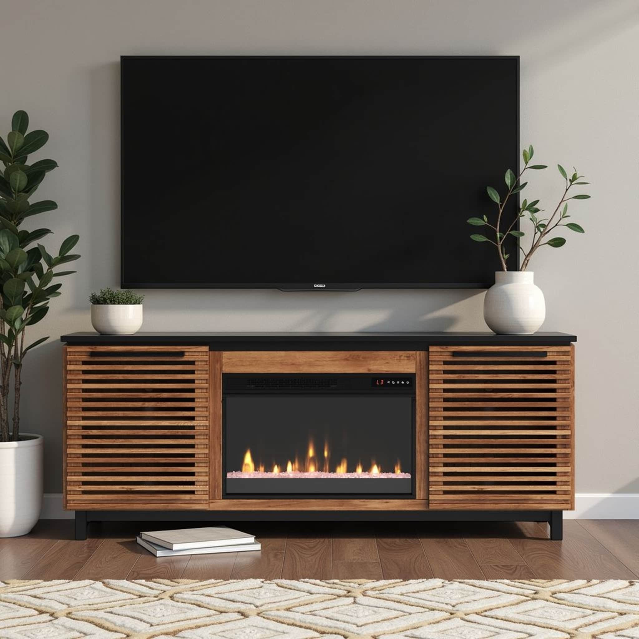 Bridgevine Home Graceland 69 in Two Tone Wood Fireplace TV Stand