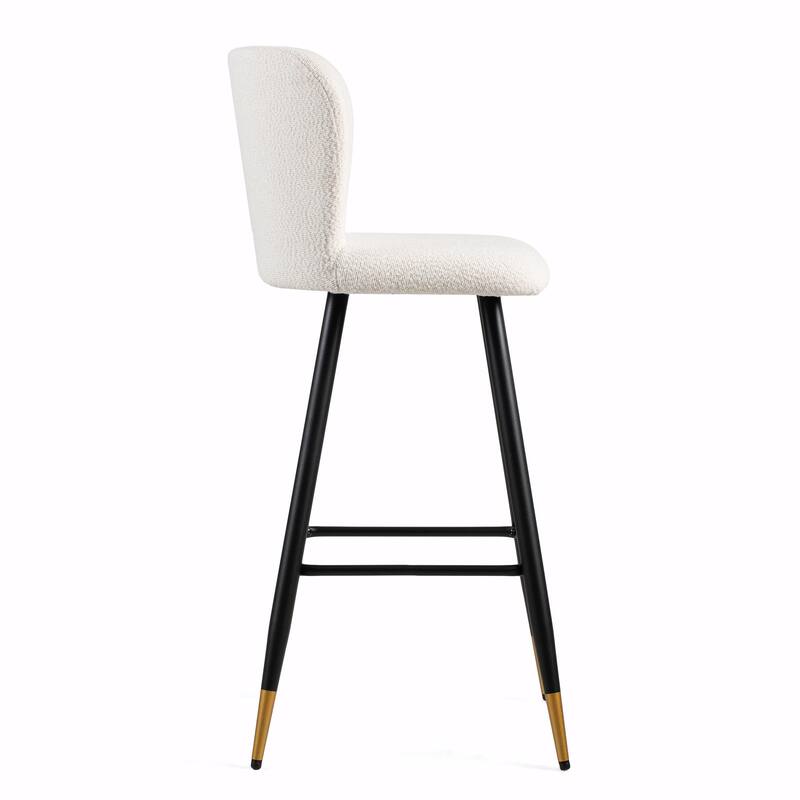 Modern Barstool with White Seat, Black Metal Legs & Gold-Tipped Ends