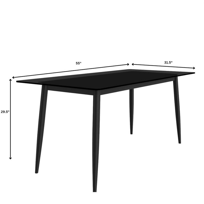 Zayle Rectangular Dining Table with Glass/Sintered Stone Tabletop in Steel