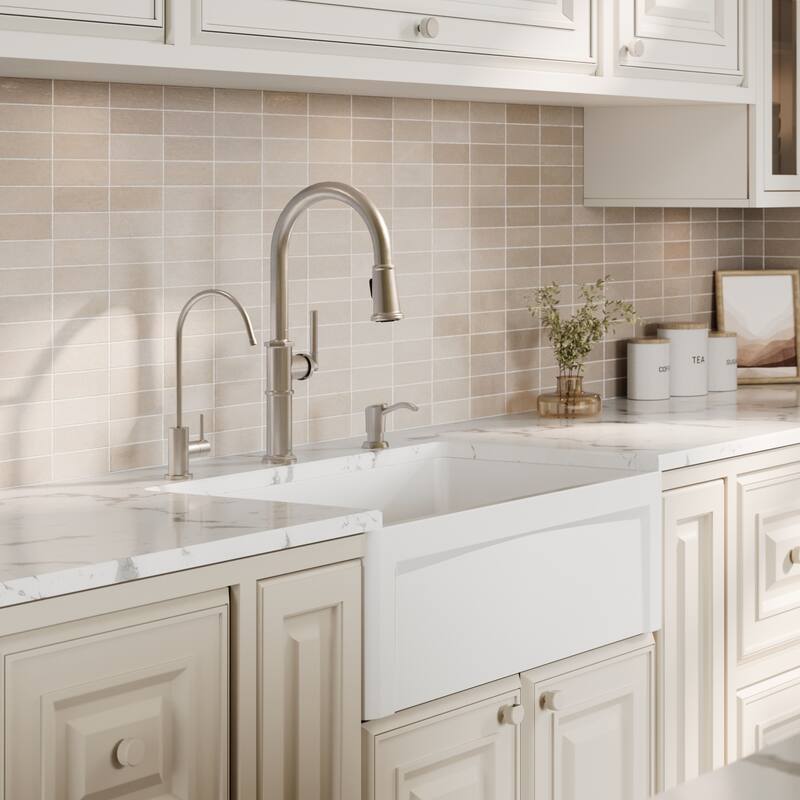 Karran 30" Single Bowl Panel Front Farmhouse Fireclay Kitchen Sink with Reversible Apron Front