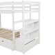 preview thumbnail 9 of 7, White Twin Over Twin/King Pine Bunk Bed with Trundle, Storage Staircase, Guardrail, Drawers