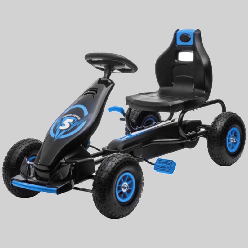 Pedal Powered Go Kart for Kids with Ergonomic Seat, Suspension, and Handbrake for Boys and Girls Ages 5-12 - Blue