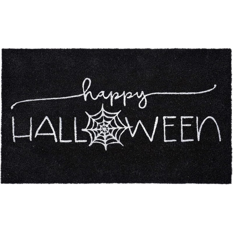 HomeRoots 17" X 29" Black And White Happy Halloween Outdoor Coir Door Mat - 17.00' X '29.00