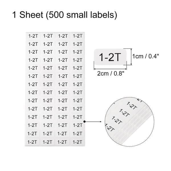 12T Clothes Size Sticker Label 1 to 2 Year Old Clothing Size Label