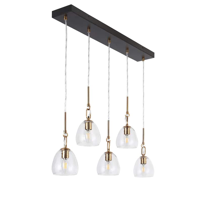 Modern 5-Light Linear Glass Chandelier Island Pendant Lighting for Dining Room - L 32.5" x W 5.1" x H 13"
