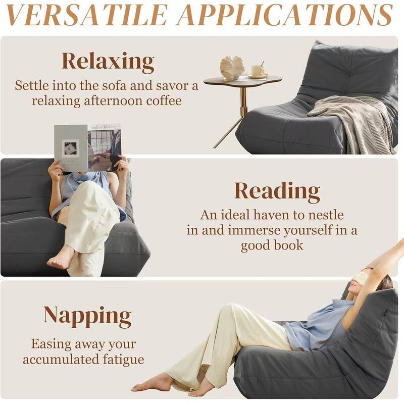 Corduroy Upholstered Oversized Ergonomic Curved Design Button-Tufted Comfy Bean Bag Lazy Sofa for Living Room