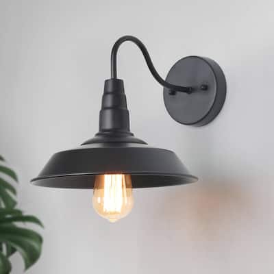 Set of 2 Farmhouse Industrial Black 1-Light Pot Barn Light Wall Sconce