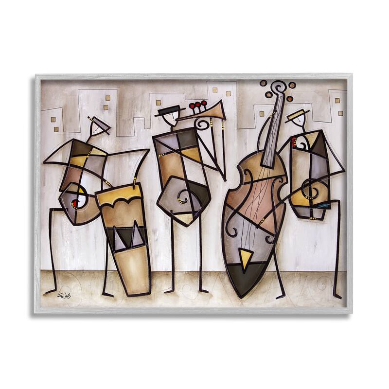 Stupell Musical Trio Abstract Modern Painting Black Framed Wall Art, Design By Artist Eric Waugh - Brown - 16 x 20 - Grey