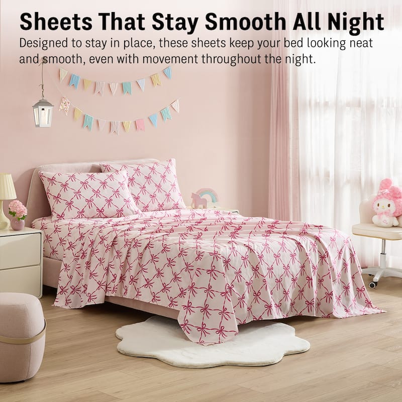 HLC.ME Printed Kids Bed Sheets - Patterned Bed Sheet Set - Wrinkle Resistant & Ultra Soft - For Mattresses up to 15 Inches Deep