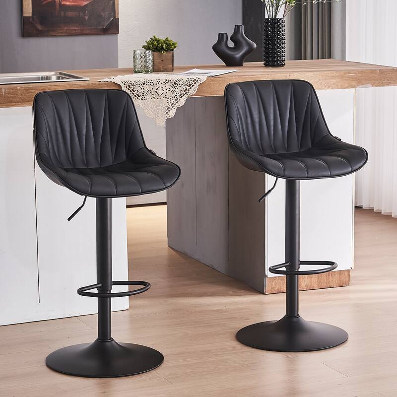 Adjustable Swivel Bar Stools Set of 2 Modern Upholstered Counter Stools - Black
