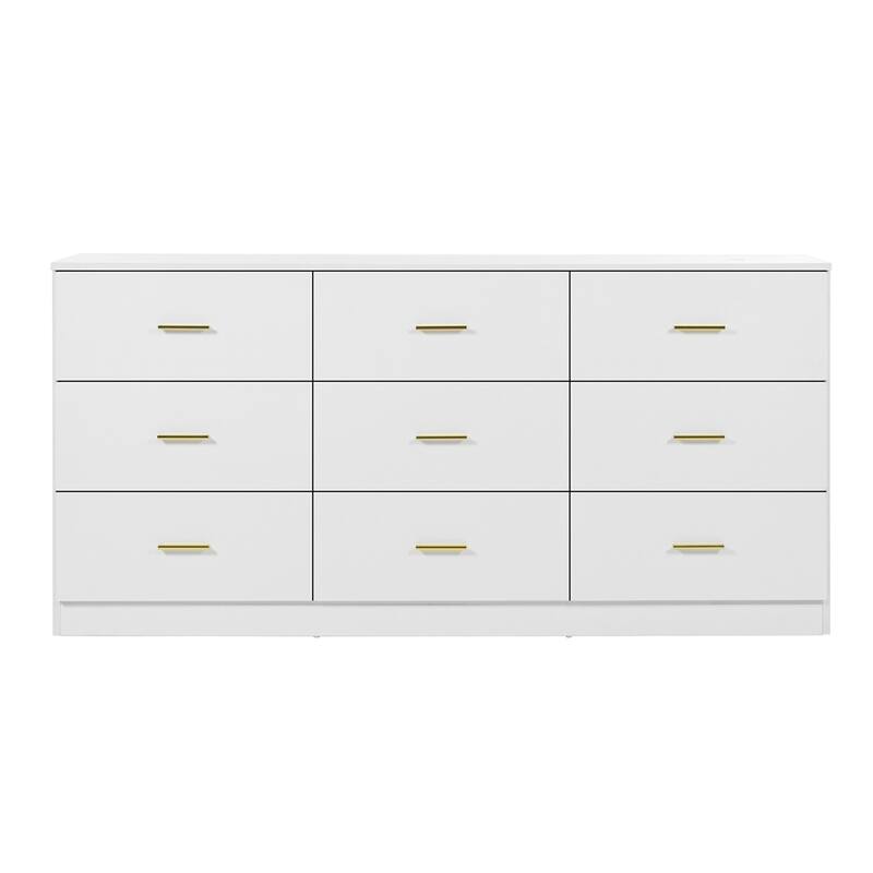 9-Drawer Cabinet Dresser, Modern Storage Cabinet with Golden Handles, Accent Cabinet Storage Wide Chest of Drawers