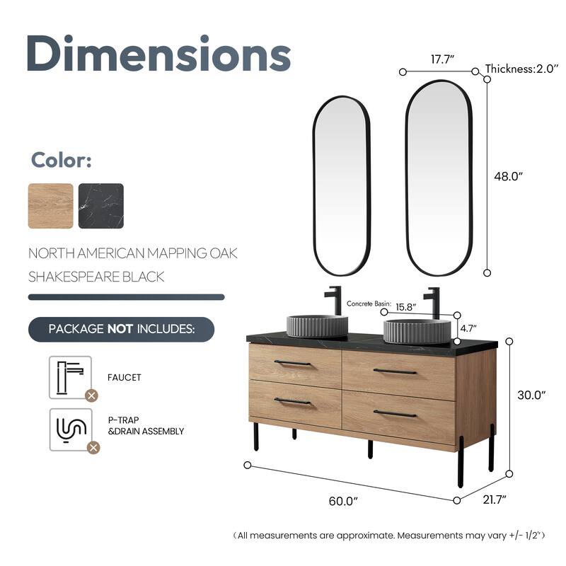 Trento Bath Vanity, Sintered Stone Top with Concrete Sink & Mirror